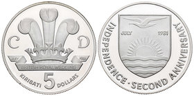 Kiribati. 5 dollars. 1981. (Km-10a). Ag. 28,60 g. PR. Est...30,00.