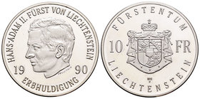 Liechtenstein. 10 francos. 1990. (Km-Y22). Ag. 30,00 g. PR. Est...30,00.