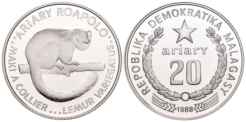 Madagascar. 20 ariary. 1988. (Km-15). Ag. 19,44 g. PR. Est...20,00.