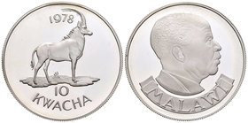 Malawi. 10 kwacha. 1978. (Km-16). Ag. 35,00 g. Antílope. Escasa. PR. Est...45,00.