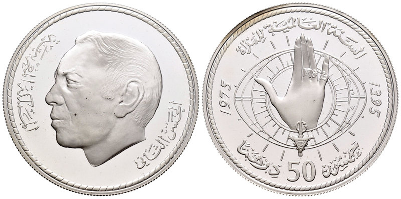 Morocoo. 50 dirhems. 1975. (Km-Y67). Ag. 35,00 g. PR. Est...60,00.