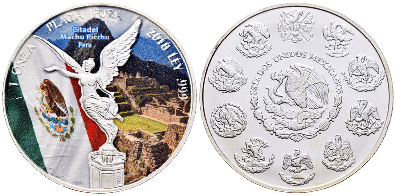 Mexico. Onza Libertad. 2018. Ag. 31,11 g. Coloured Edition. Citadel Machu Picchu...