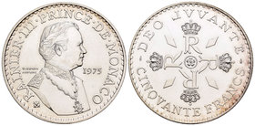Monaco. Rainier III. 50 francos. 1975. (Km-152.2). Ag. 30,00 g. UNC. Est...35,00.