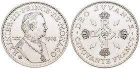Monaco. Rainier III. 50 francos. 1976. (Km-152.2). Ag. 30,00 g. UNC. Est...35,00.