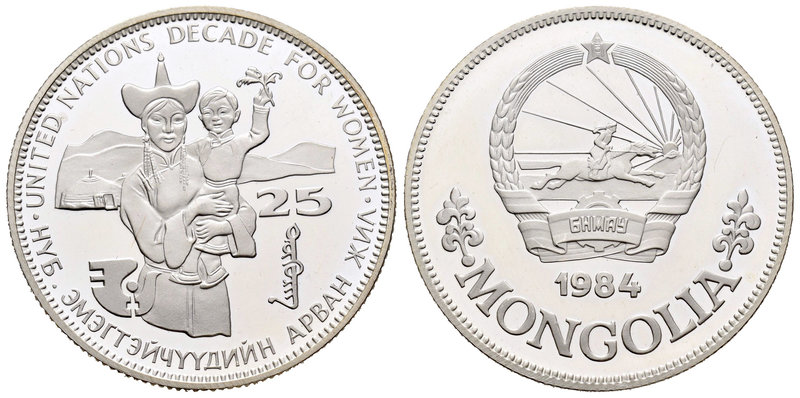 Mongolia. 25 tugrik. 1984. (Km-47). Ag. 19,44 g. PR. Est...35,00.