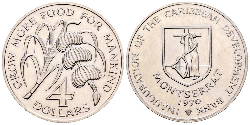 Montserrat. Elizabeth II. 4 dollars. 1970. (Km-30 variante). Ag. 28,43 g. UNC. E...