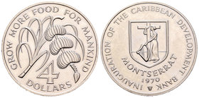 Montserrat. Elizabeth II. 4 dollars. 1970. (Km-30 variante). Ag. 28,43 g. UNC. Est...50,00.