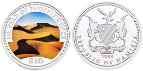 Namibia. 10 dollars. 1995. (Km-8). Ag. 20,00 g. 5th Years of the Independence. Coloured. PR. Est...35,00.