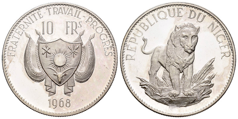 Niger. 10 francos. 1968. (Km-8.1). Ag. 20,00 g. Tirada de 1000 piezas. PR. Est.....
