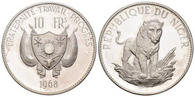 Niger. 10 francos. 1968. (Km-8.1). Ag. 20,00 g. Tirada de 1000 piezas. PR. Est...35,00.