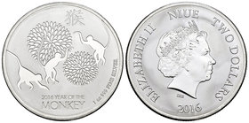 Niue. Elizabeth II. 2 dollars. 2016. Ag. 31,04 g. Year of the monkey. PR. Est...25,00.