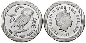 Niue. Elizabeth II. 2 dollars. 2017. Ag. 31,11 g. Attica Owl. PR. Est...25,00.
