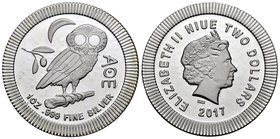 Niue. Elizabeth II. 2 dollars. 2017. Ag. 31,11 g. Attica Owl. PR. Est...25,00.