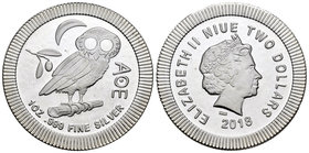 Niue. Elizabeth II. 2 dollars. 2018. Ag. 31,11 g. Attica Owl. PR. Est...25,00.