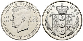 Niue. Elizabeth II. 50 dollars. 1988. (Km-18). Ag. 28,28 g. 25th anniversry of the death of Kennedy. PR. Est...30,00.