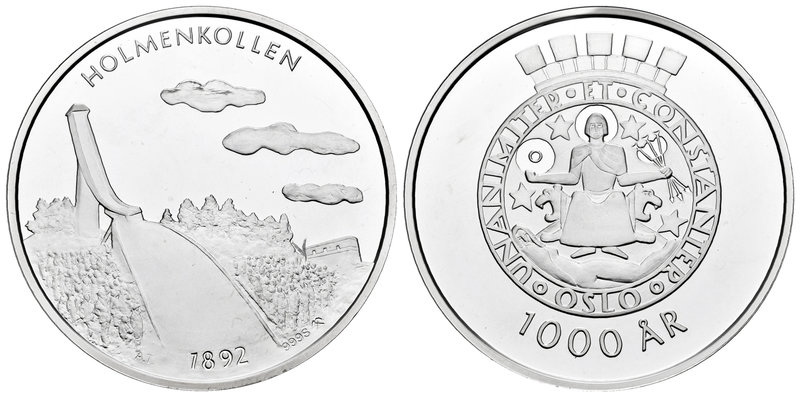 Norway. 1000 ar. Ag. 20,02 g. Trampolín de Holmenkollen 1892. PR. Est...15,00.