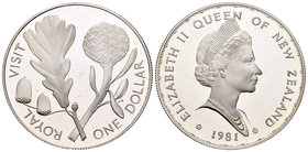 New Zealand. Elizabeth II. 1 dollar. 1981. (Km-50a). Ag. 27,22 g. Visita real. PR. Est...25,00.