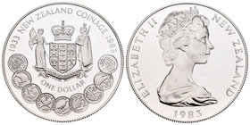 New Zealand. Elizabeth II. 1 dollar. 1983. (Km-53a). Ag. 27,22 g. 50th Anniversary of Coinage. PR. Est...30,00.