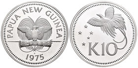 Papua New Guinea. Elizabeth II. 10 kina. 1975. FM. (Km-8a). Ag. 41,60 g. PR. Est...40,00.