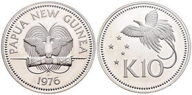 Papua New Guinea. 10 kina. 1976. (Km-8a). Ag. 41,60 g. PR. Est...30,00.