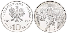 Poland. 10 zlotych. 1996. (Km-Y318). Ag. 16,50 g. 200th Anniversary of Mazurka Dabrowskiego. PR. Est...30,00.