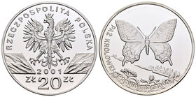 Poland. 20 zlotych. 2001. MW. (Km-Y415). Ag. 28,28 g. Mariposa. PR. Est...50,00.