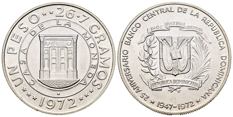 Dominican Republic. 1 peso. 1972. (Km-34). Ag. 26,70 g. 25 aniversario del Banco...