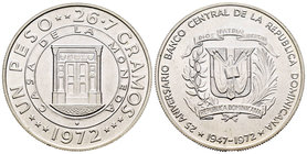 Dominican Republic. 1 peso. 1972. (Km-34). Ag. 26,70 g. 25 aniversario del Banco Central. UNC. Est...20,00.