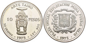 Dominican Republic. 10 pesos. 1975. (Km-38). Ag. 30,00 g. PR. Est...35,00.