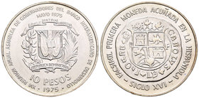 Dominican Republic. 10 pesos. 1975. (Km-37). Ag. 28,00 g. XVI Reunión Anual Asamblea de Gobernadores del Banco Internacional de Desarrollo. UNC. Est.....