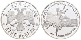 Russia. 3 rublos. 1993. (Km-Y450). Ag. 34,56 g. Ballet Bolshoi. PR. Est...35,00.