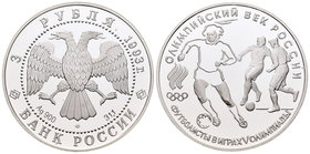 Russia. 3 rublos. 1993. (Km-Y351). Ag. 34,56 g. Olimpiadas. Fútbol. PR. Est...35,00.