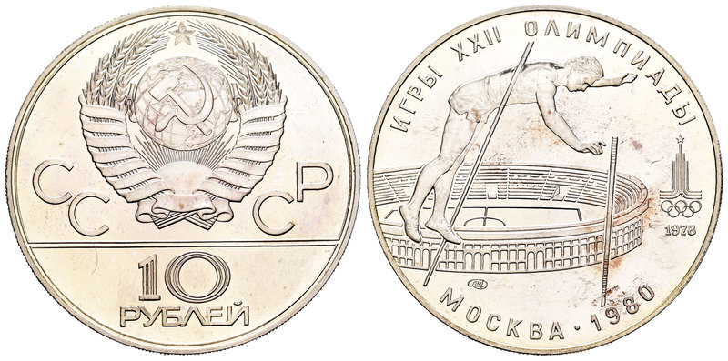 Russia. 10 rublos. 1978. (Km-Y161). Ag. 33,30 g. Juegos Olímpicos Moscú 1980. UN...