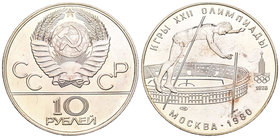 Russia. 10 rublos. 1978. (Km-Y161). Ag. 33,30 g. Juegos Olímpicos Moscú 1980. UNC. Est...25,00.