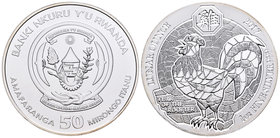 Rwanda. 50 francos. 2017. Ag. 31,11 g. Year of the Rooster. PR. Est...50,00.