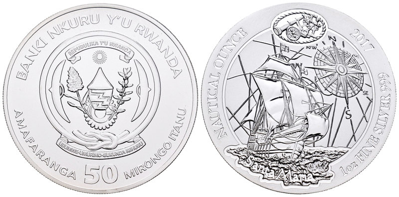 Rwanda. 50 francos. 2017. Ag. 31,11 g. Nautical. PR. Est...30,00.