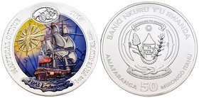 Rwanda. 50 francos. 2018. Ag. 31,10 g. Nautical. Coloured. UNC. Est...45,00.