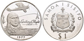 Samoa. Tala. 1977. (Km-26a). Ag. 30,40 g. Lindbergh flight París - New York. PR. Est...30,00.