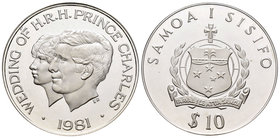 Samoa. 10 tala. 1981. (Km-44). Ag. 31,33 g. Boda del principe Charles y Lady Di. PR. Est...25,00.