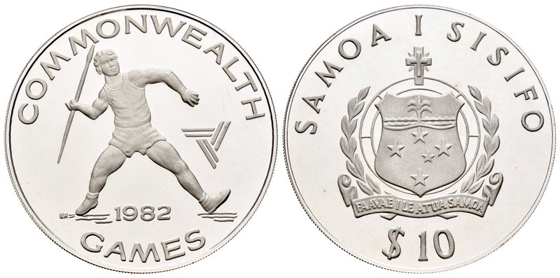 Samoa. 10 tala. 1982. (Km-51). Ag. 31,33 g. Commonwealth Games. PR. Est...25,00.