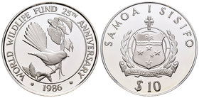 Samoa. 10 tala. 1986. (Km-72). Ag. 31,47 g. 25 aniversario WWF. PR. Est...25,00.