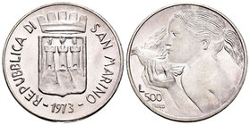San Marino. 500 liras. 1973. (Km-29). Ag. 10,95 g. UNC. Est...20,00.