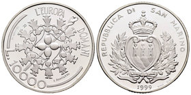 San Marino. 10000 liras. 1999. Rome. R. (Km-411). Ag. 22,00 g. Unión Europea. PR. Est...20,00.
