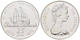Santa Elena. Elizabeth II. 25 pence. 1973. (Km-5a). Ag. 28,28 g. III Centenary. PR. Est...30,00.