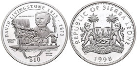 Sierra Leone. 10 dollars. 1998. (Km-A110). Ag. 28,28 g. David Livingstone. PR. Est...35,00.