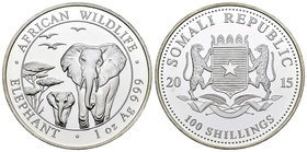Somalia. 100 shillings. 2015. Ag. 31,11 g. Elephant. PR. Est...25,00.
