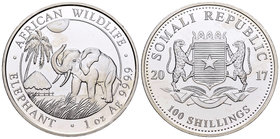Somalia. 100 shillings. 2017. Ag. 31,11 g. Elephant. PR. Est...40,00.