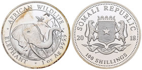 Somalia. 100 shillings. 2018. Ag. 31,11 g. Elephant. PR. Est...40,00.