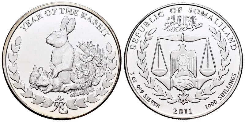Somaliland. 1000 shillings. 2011. Ag. 31,11 g. Year of the Rabbit. PR. Est...40,...