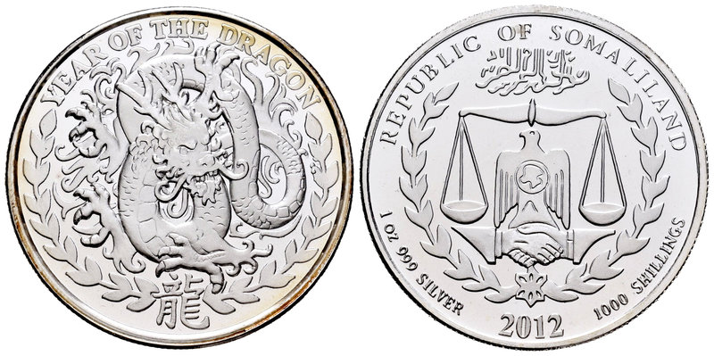 Somaliland. 1000 shillings. 2012. Ag. 31,11 g. Year of the Dragon. PR. Est...40,...